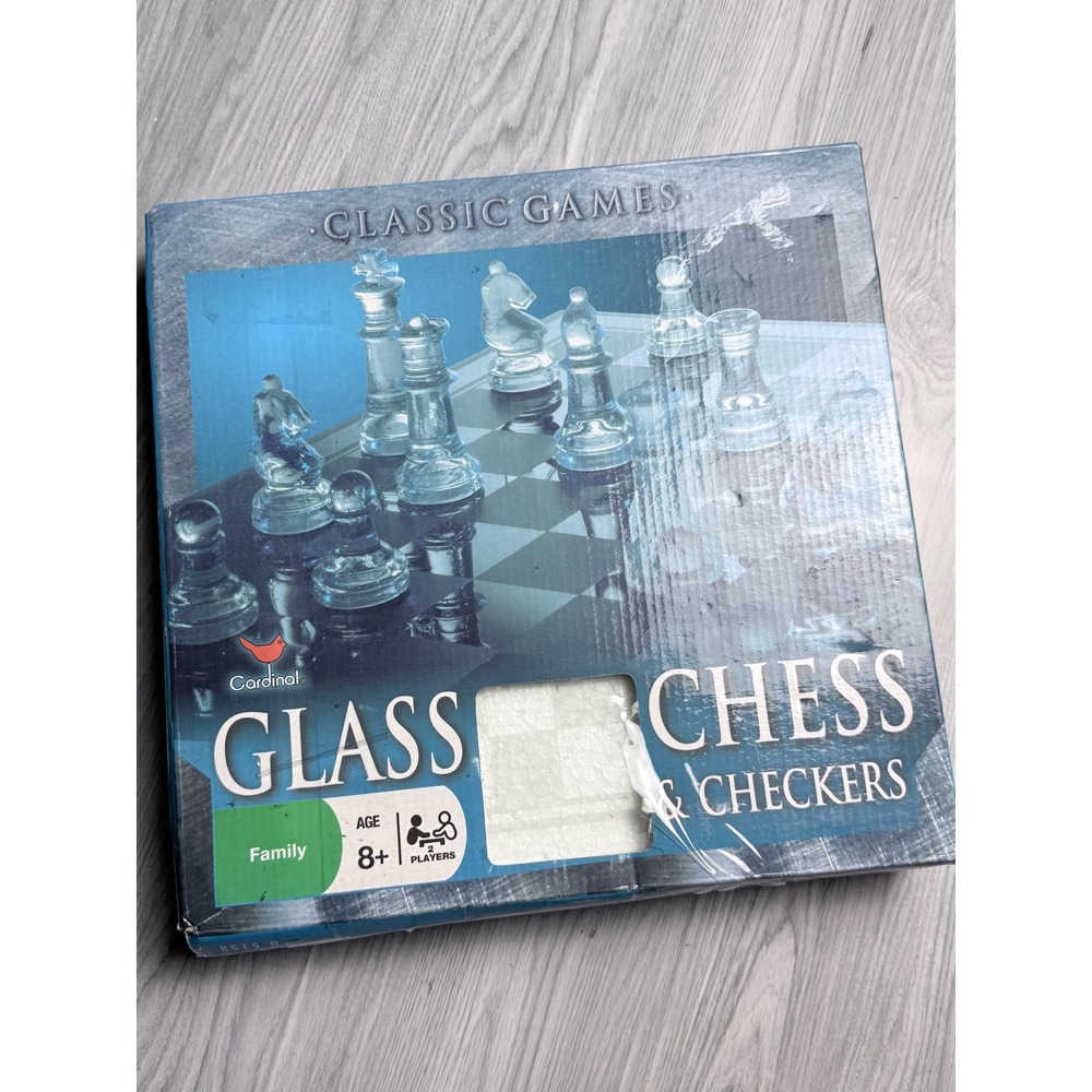 Cardinal Classic Games Glass Chess and Checkers Set Smoked Glass Board 10x10
